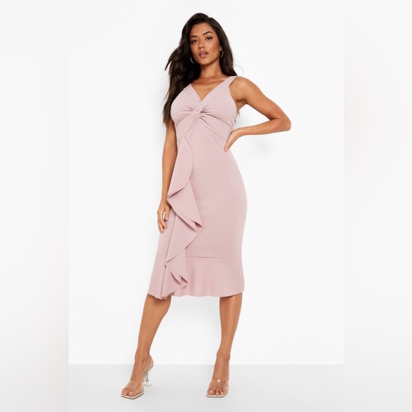 TWIST RUFFLE DETAIL MIDI DRESS - Picture 5 of 8